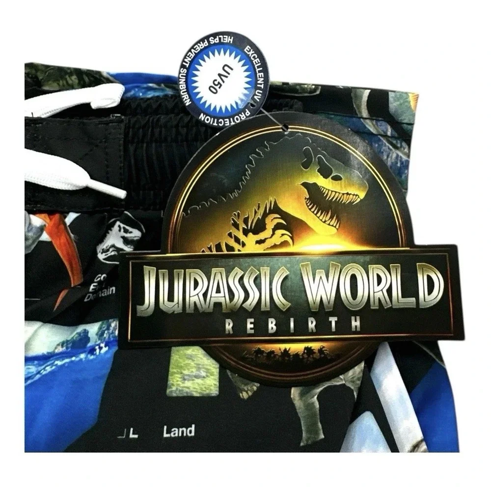 Jurassic World Rebirth Boys Swim Trunks Dinosaur Print BlackShorts Sz 4/5 #26285